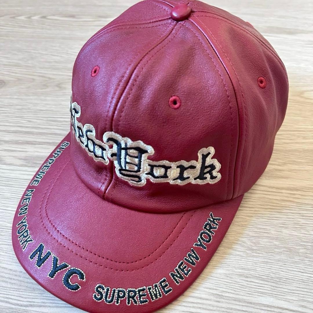 帽子 Supreme New York Leather 6-Panel Red Supreme Classic 6-Panel Red Leather Cap Hat Adjustable FW16 | eBay