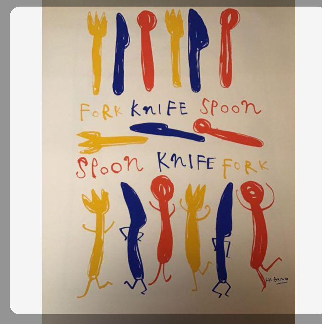 ★日比野克彦★シルクスクリーンポスター★フォーク/ナイフ/スプーン Katsuhiko Hibino / Foreign Reception 1986 - ヴィンテージポスター