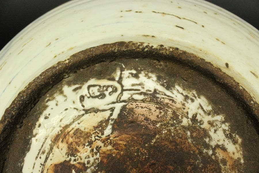 中国美術 青花 呉須 古染付 帆船図 大皿 φ47cm 明 貿易船(LC647