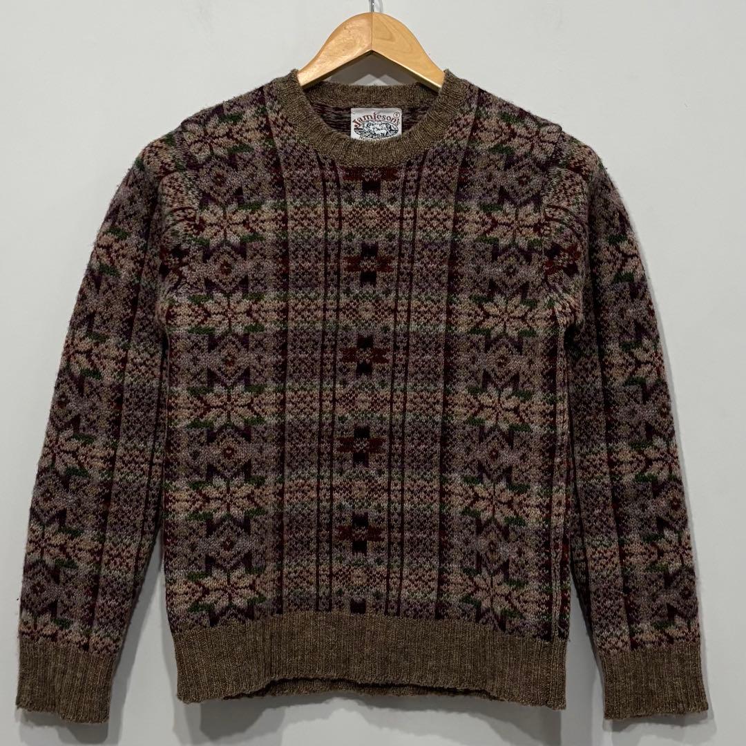 美品 ジャミーソンズ フェアアイル 幾何学 クルーネック ニット セーター S 美品 ジャミーソンズ フェアアイル 幾何学 クルーネック ニット