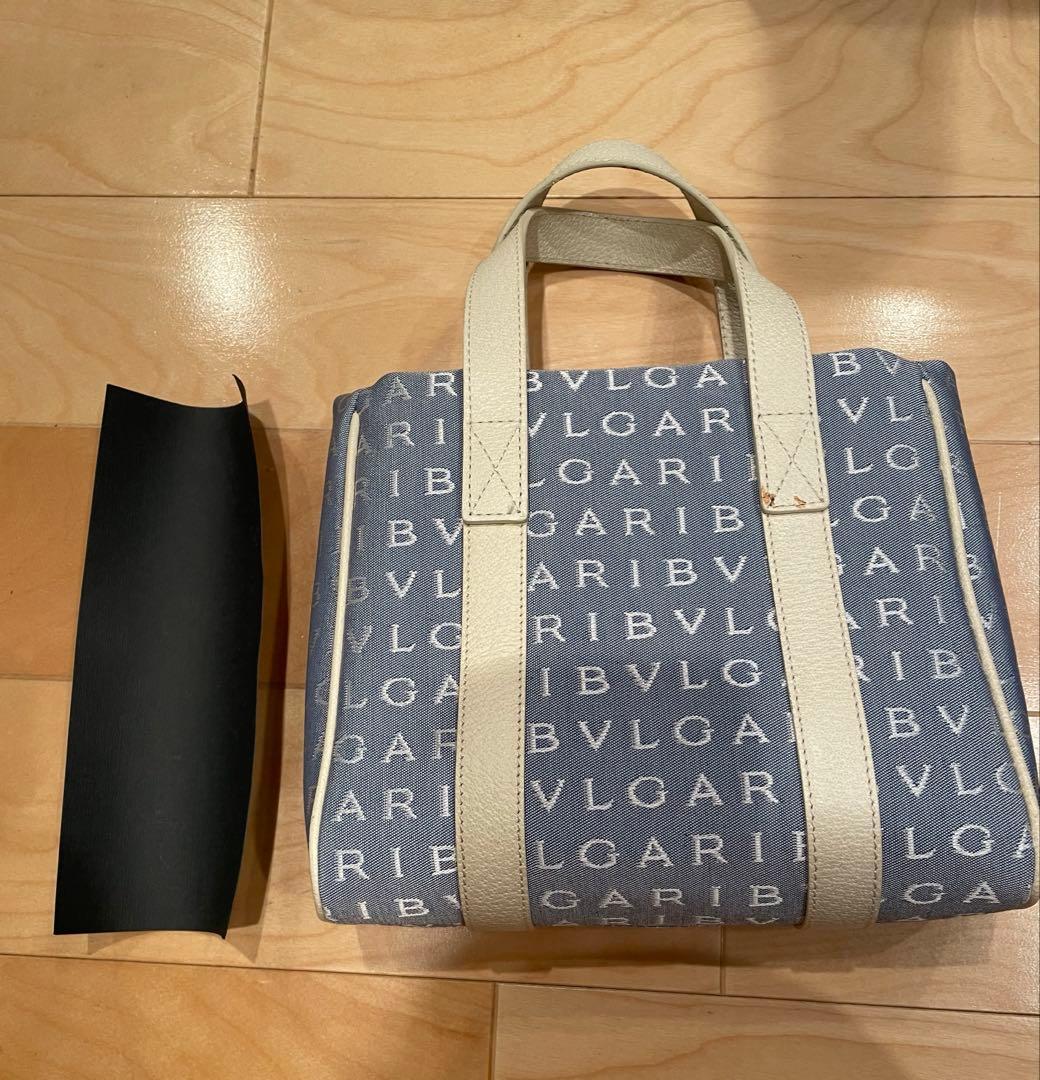 ブルガリ ロゴマニア ブルー アイボリー ミニトートバッグ BVLGARI