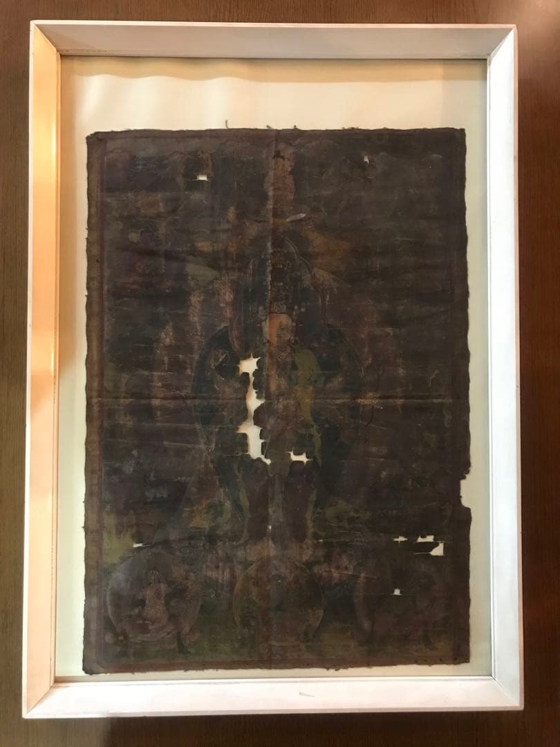 タンカ 仏画 肉筆 骨董 十一面観音 額付き SALE《1点物 手描き肉筆画》ロケショワー 十一面観音 タンカ 曼荼羅