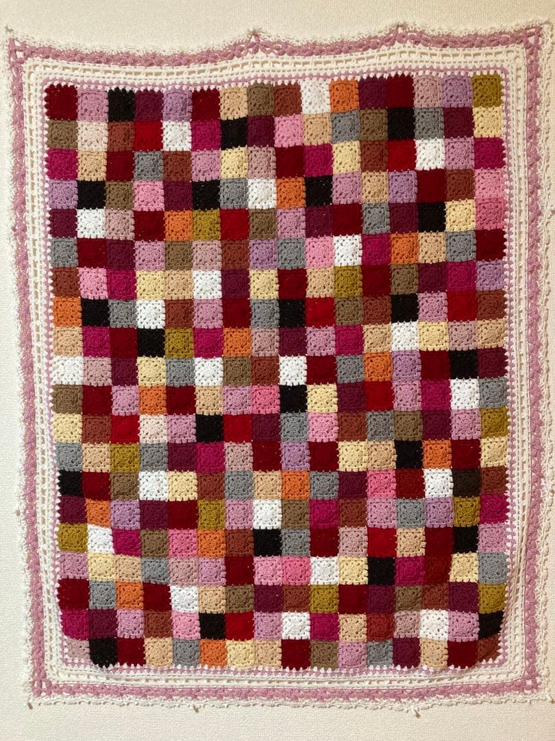 手編み ブランケット マルチカバー 115cm × 92cm 送料無料】手編み モチーフ ブランケット カラフル ラメ入り ひざ掛け