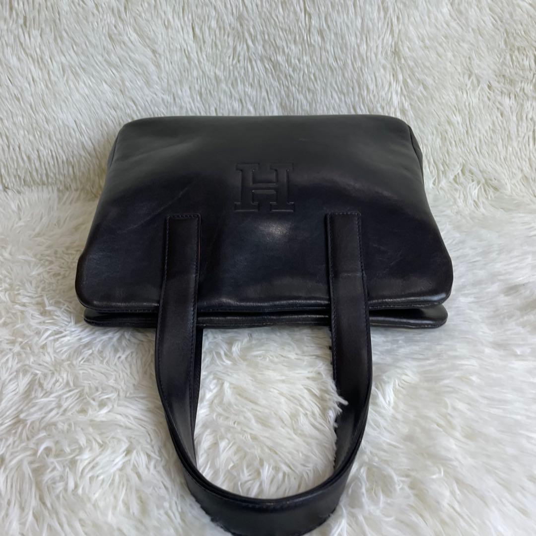 HIROFU ヒロフ ハンドバッグ Hロゴ シボ革 黒 ブラック - メルカリ