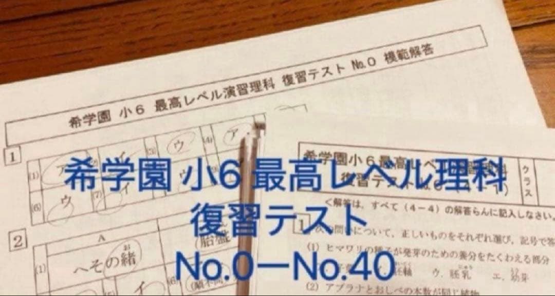 希学園 小6 最高レベル理科 復習テスト No.0 - No.40 - メルカリ