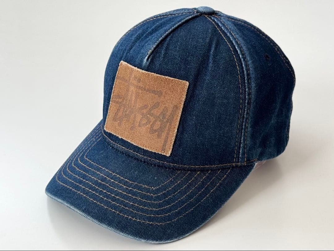 90s stussy レザーパッチ デニムキャップ オールド ステューシー