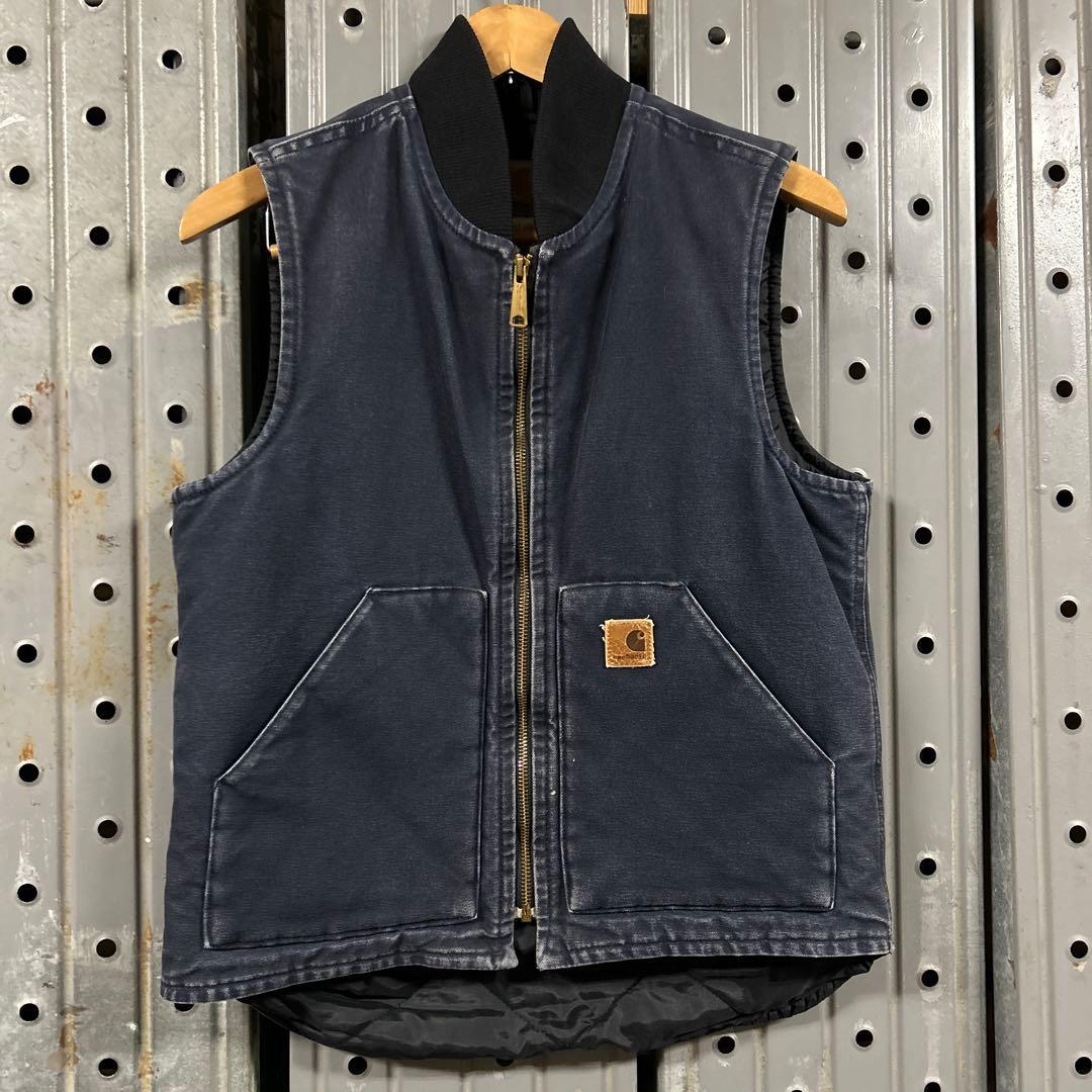 Carhartt ネイビージップアップダックベスト アメリカ製 Carhartt ダックベスト ネイビー Size (XXL) ビッグサイズ