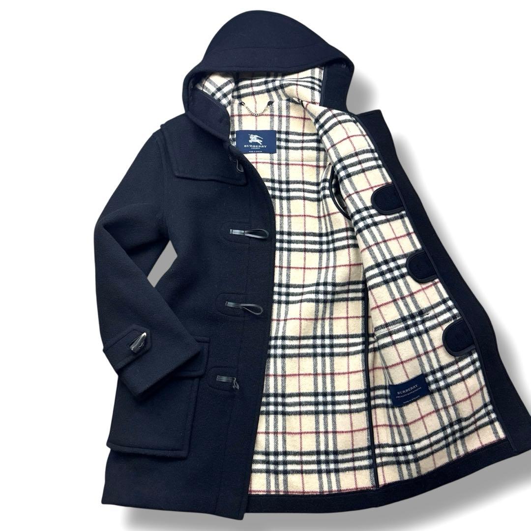 美品 バーバリー ロンドン ダッフルコート ノバチェック トグル 英国製 黒 美品 バーバリー ブルーレーベル ダッフルコート フロントジッパー