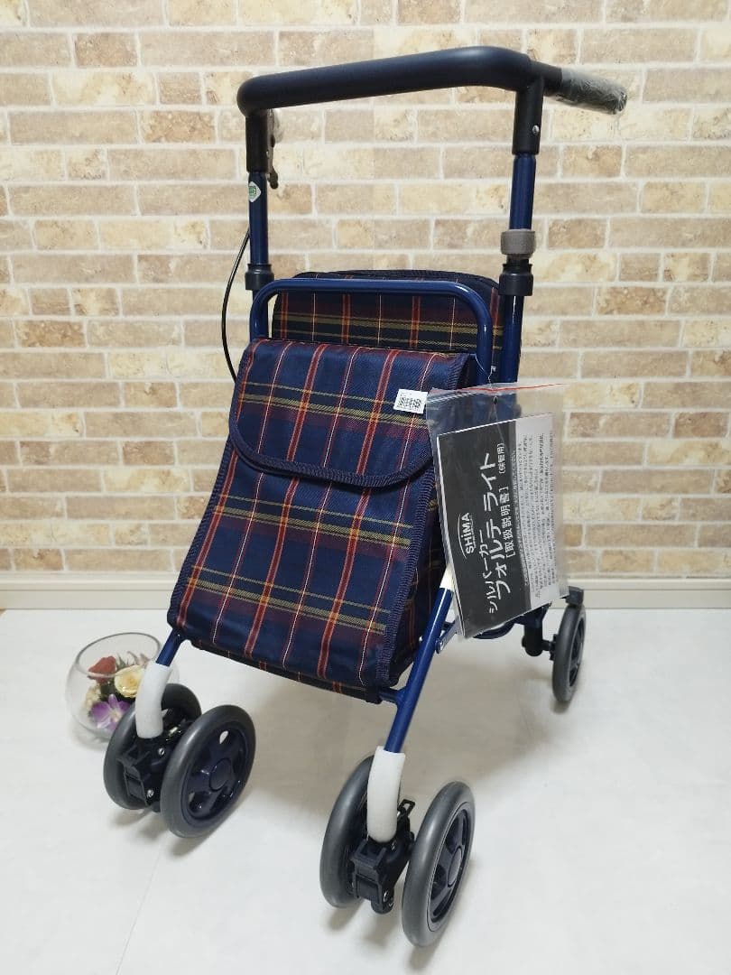 ✨️値引き可能✨️フォルテライト　紺チェック　島製作所　新品シルバーカー 島製作所】シルバーカー フォルテ | 手押し車 通販の【シルバーカー卸