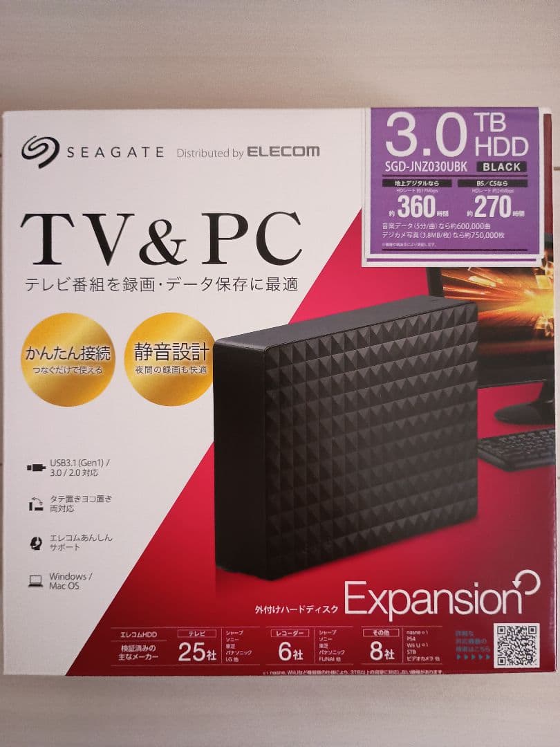 【美品】SEAGATE 3.0TB 外付けHDD SGD-JNZ030UBK