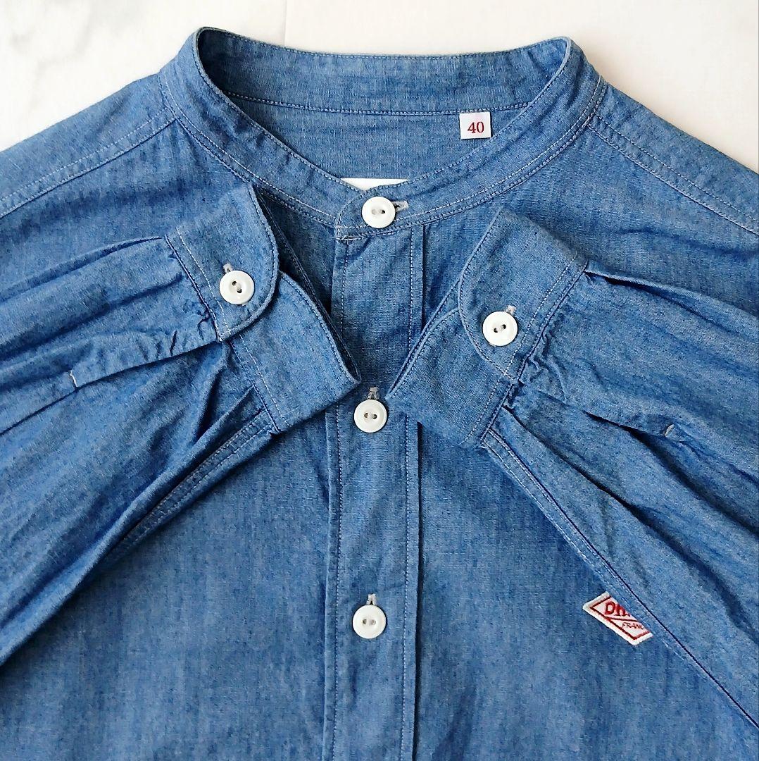 美品 ダントン 日本製 バンドカラー デニムシャツ シャンブレー 40
