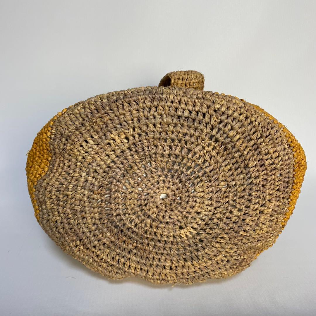 ヘレンカミンスキー かごバッグ ラフィア リーフ金具 バイカラー