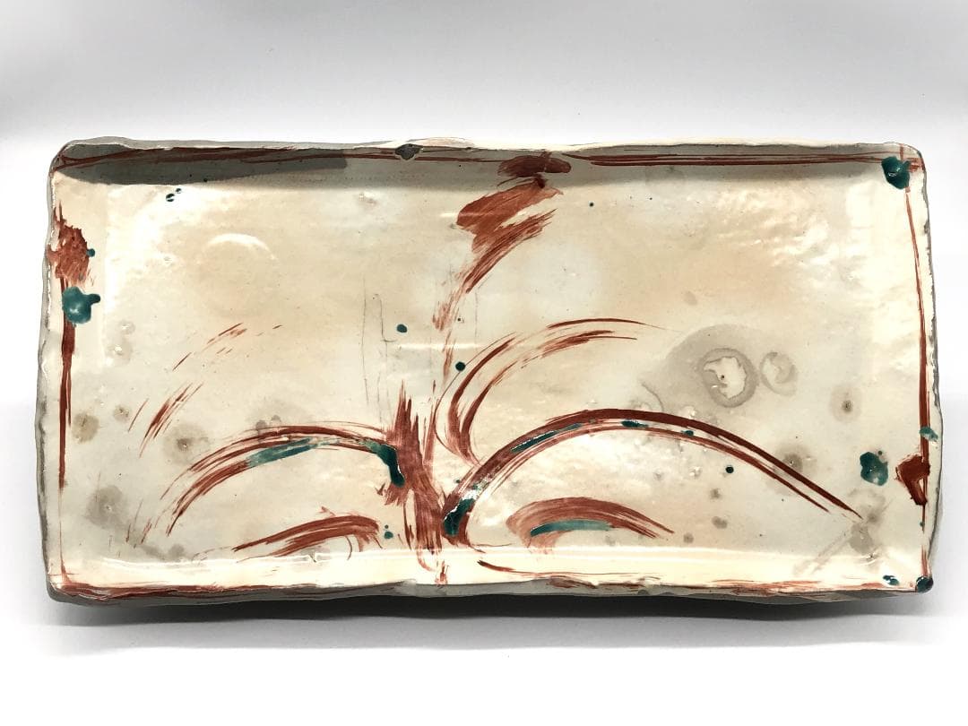 古陶磁赤絵 高台角皿 】 厚胎大皿 呉須赤絵/古清水 蔵出骨董