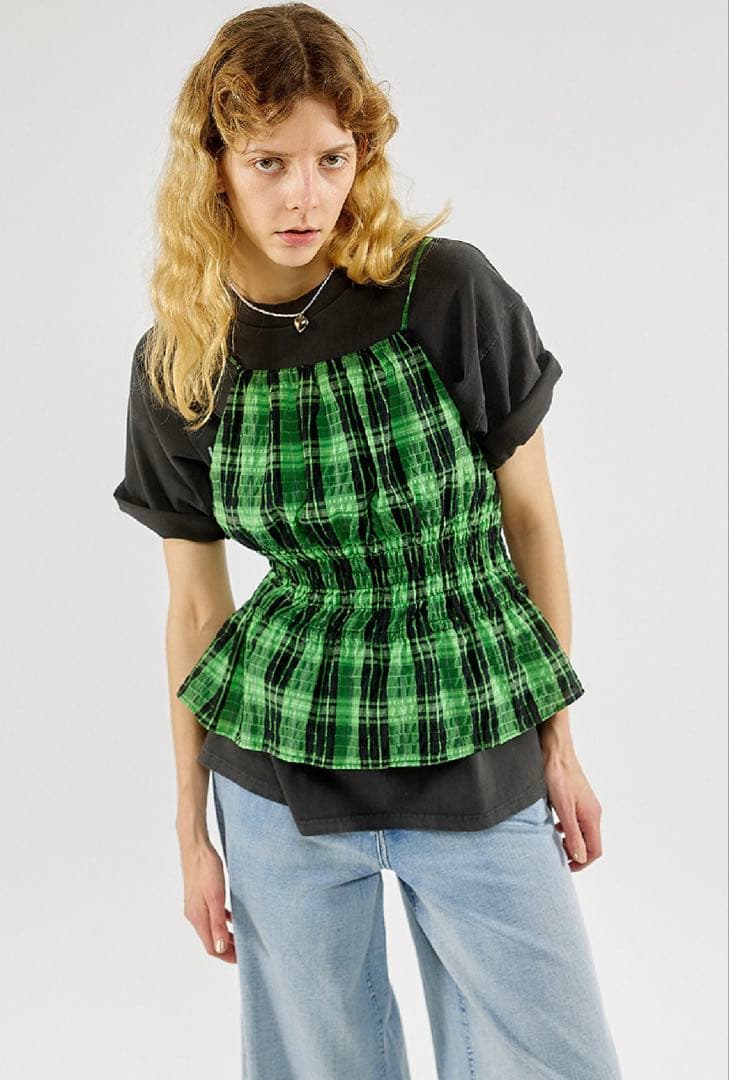 トップス MAISON SPECIAL Checked Shirring Bustier MAISON SPECIAL（メゾンスペシャル）の「Checked Shirring Bustier