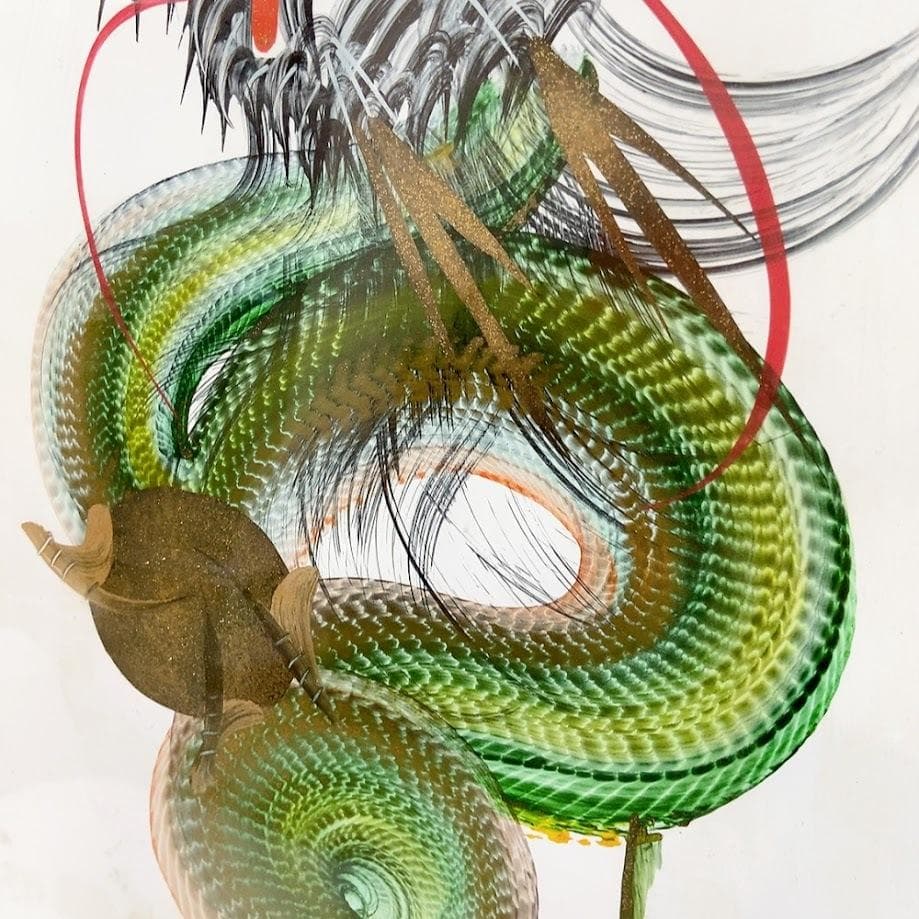 日光一筆龍 高瀬 縁起物 商売繁盛 昇龍 緑色 絵画 日本画 壁掛け 額