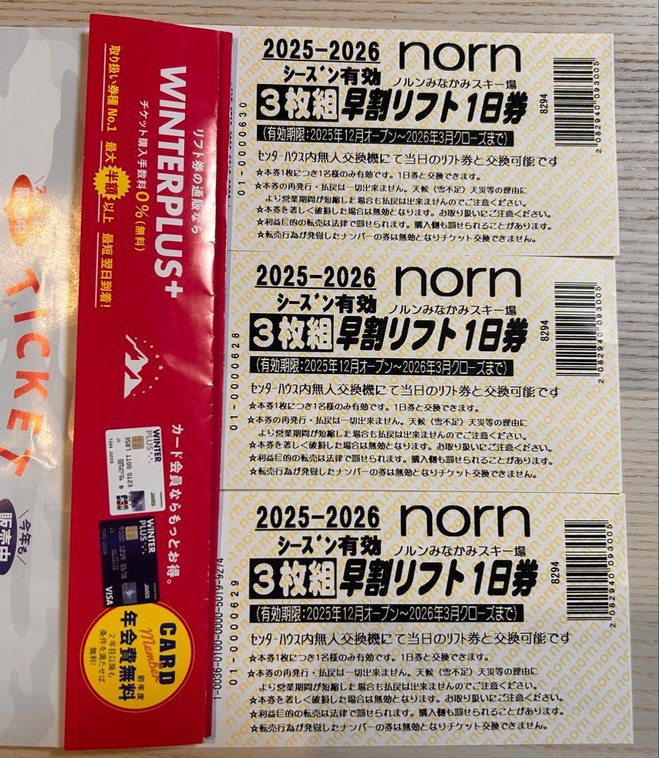 norn ノルンみなかみ 2025-2026シーズンリフト券 3枚組