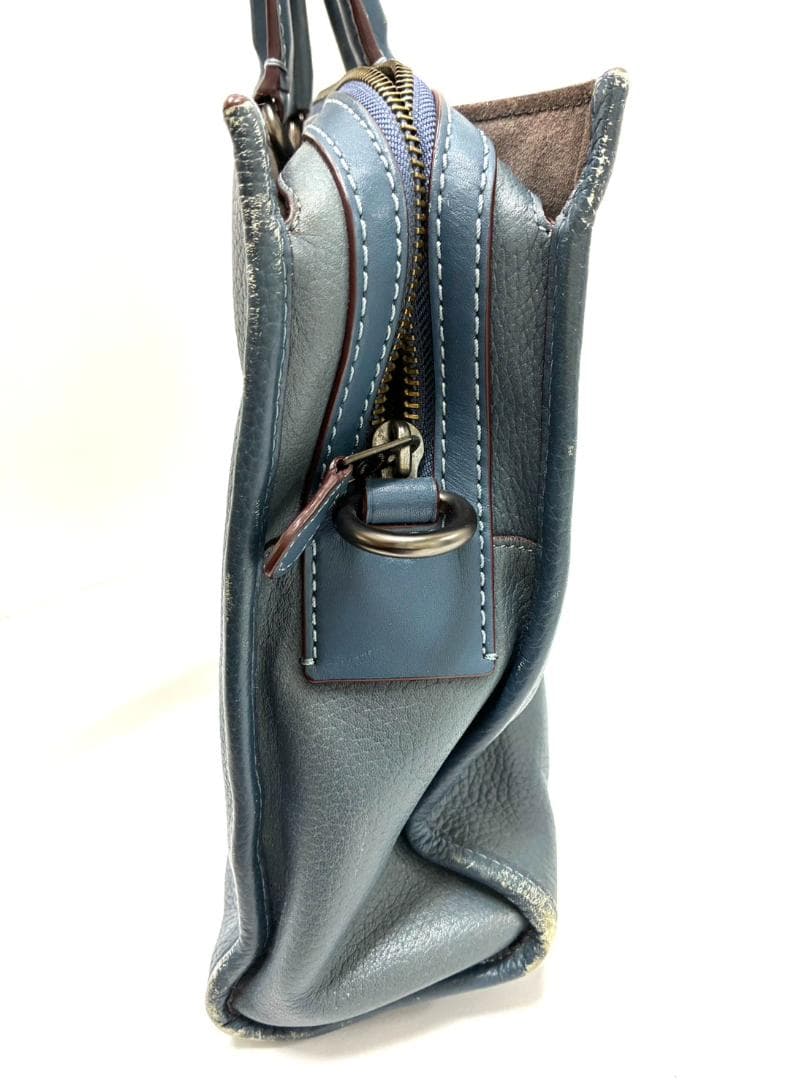 H7-196 コーチ レザー ビジネスバッグ ブルー 11104 (使用感あり