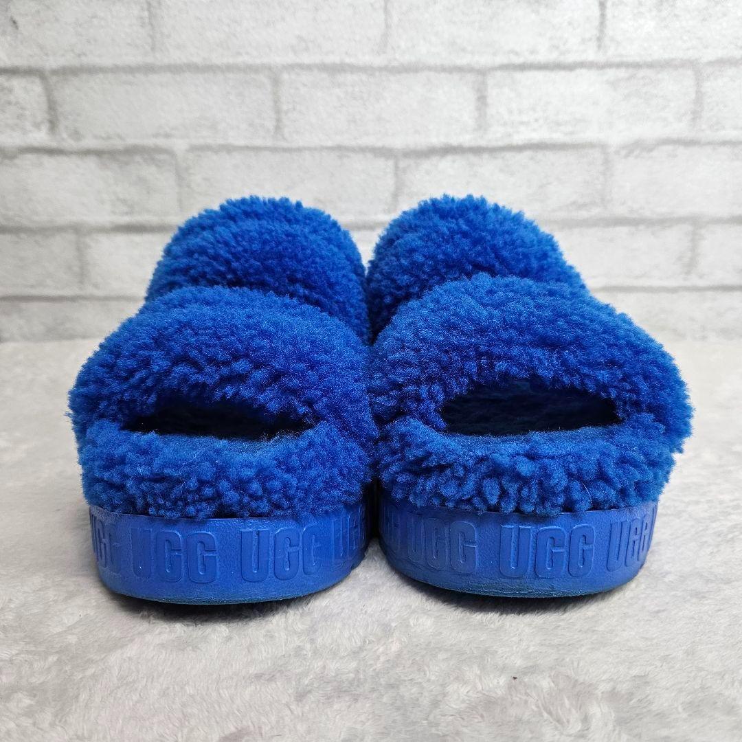 希少色 アグ オー フラッフィータ 厚底 もこもこサンダル ブルー 24cm