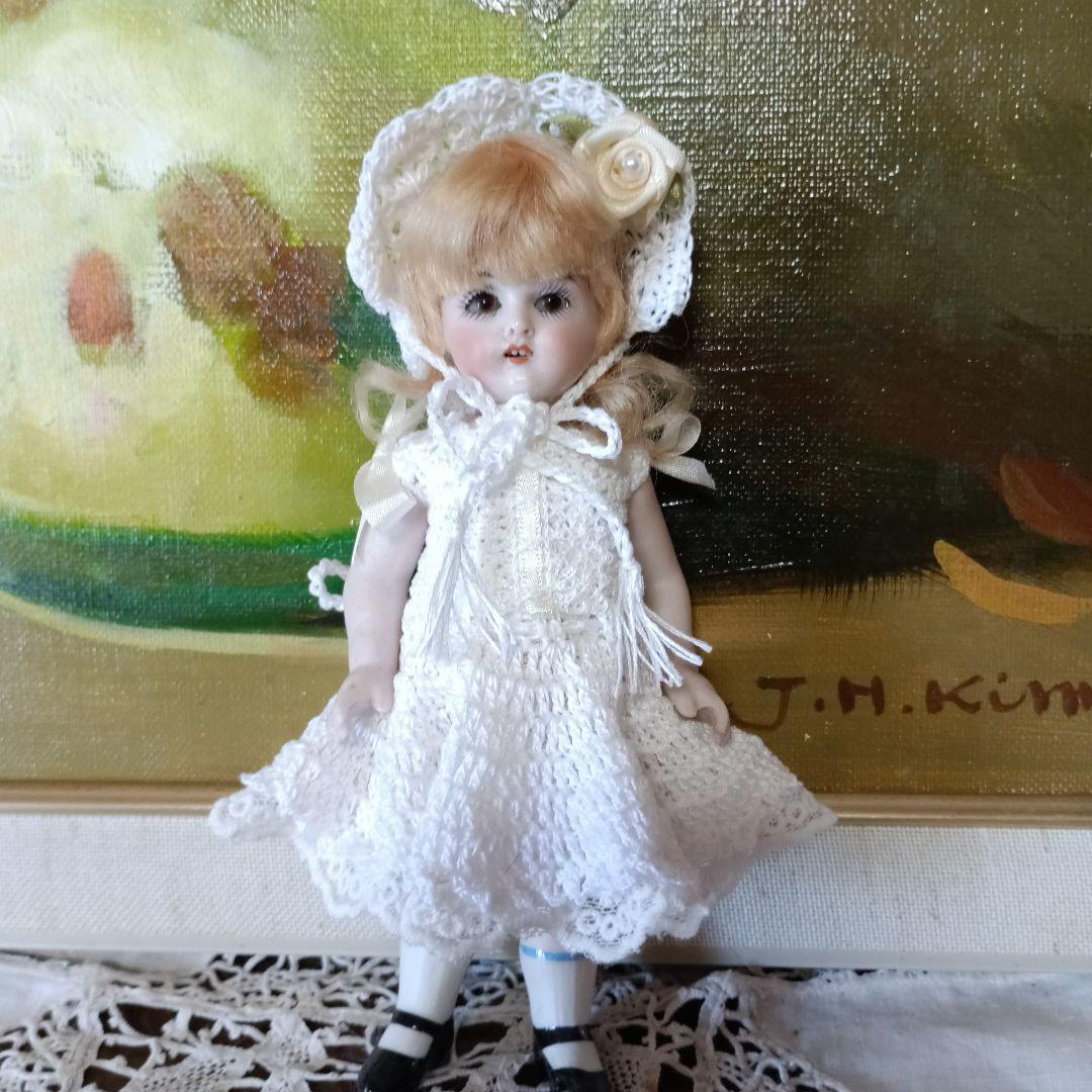 アンティークビスクドール ミニョネットのドレスとボンネット15cm前後