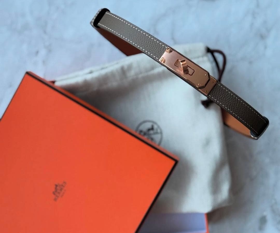 【HERMES】エルメス ケリーベルト エトゥープ x ローズゴールド金具 HERMES エルメス ベルト ベルト ケリー 18 エトープ (エトゥープ