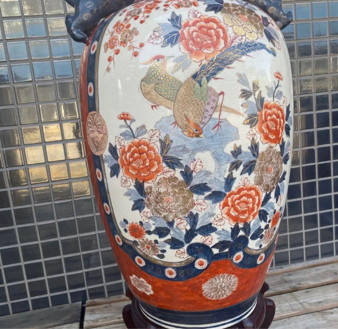 伊万里焼 大花瓶 壺 金襴手 花鳥文 骨董品 稀少 高さ76cm 狛犬 - メルカリ