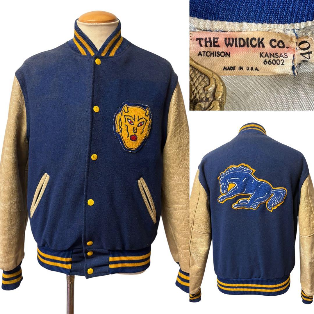 超希少 50s ビンテージ デビル 袖革 スタジャン 40 青 xpv ビンテージ スタジャン 50s 60s 70s - メルカリ