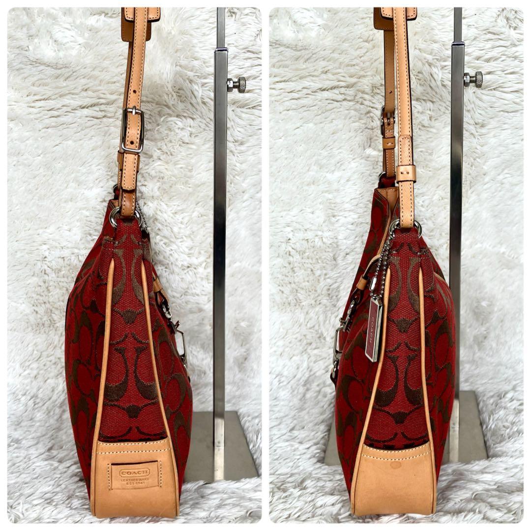 美品】COACH コーチ シグネチャー ショルダーバッグ 6091 レッド系