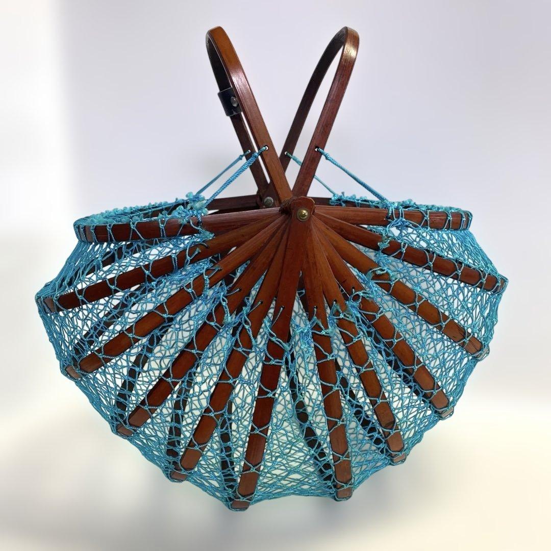 折りたたみかごバッグ 竹かごバッグ 昭和レトロ レア ピクニックバッグ かごバッグ レジャーバック 組立式 折りたたみ式 竹