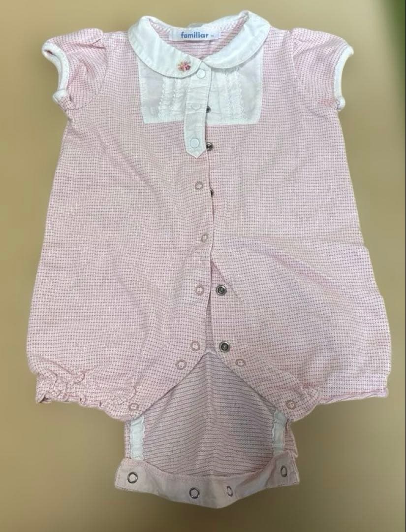 赤と白のチェック柄 襟付きロンパース - メルカリ