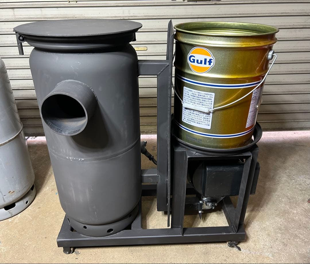 鍛冶工のプロが製作 廃油 ストーブ 送料無料 スライド蓋 キャスター