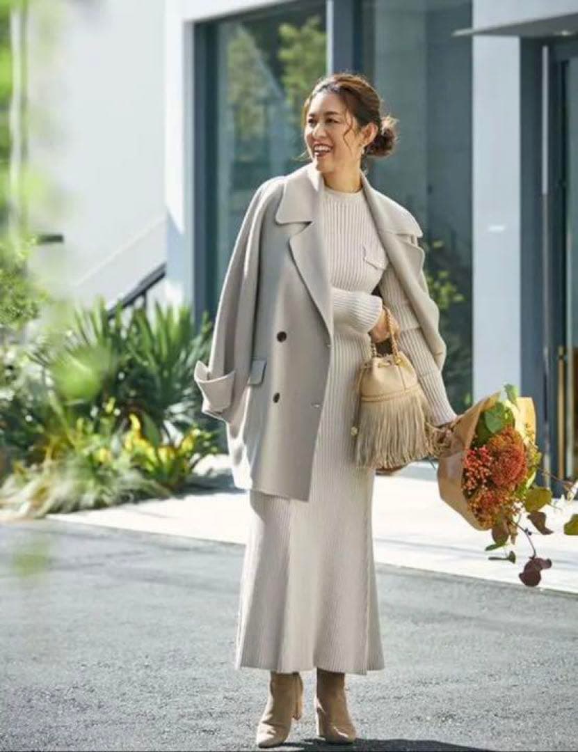 最終価格】Mila Owen フラップポケットハーフ丈コクーン接結コート