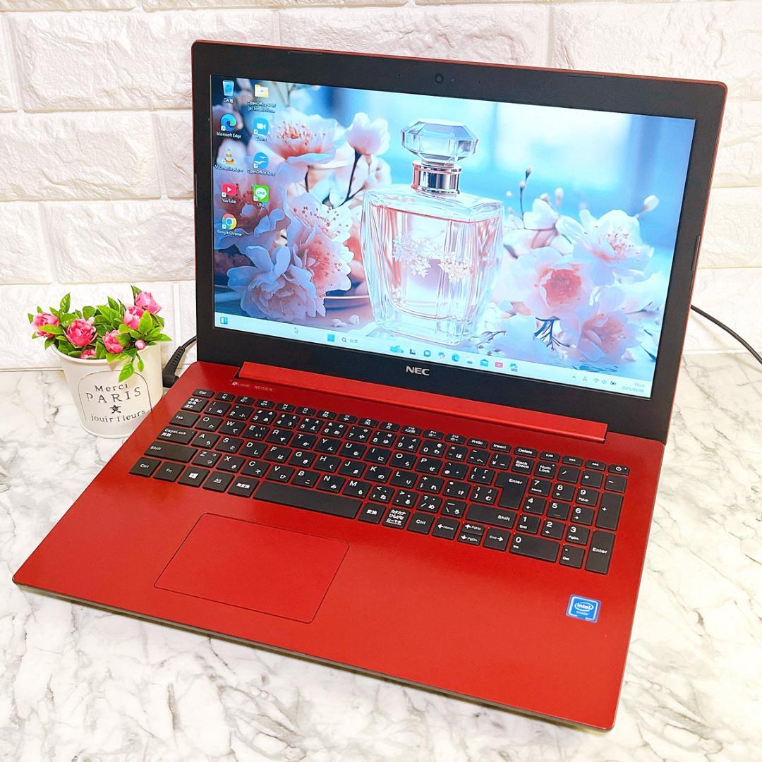 限定特価✨Windows11✨贅沢1TB✨すぐ使えるノートパソコン赤✨カメラ薄型 美品✨綺麗な赤✨爆速SSD薄型ノートパソコン✨Windows11カメラ