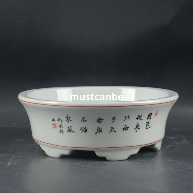 景徳鎮 磁器 手描きパステル彩鶴花鳥水仙鉢 大盆栽 小盆栽 工芸