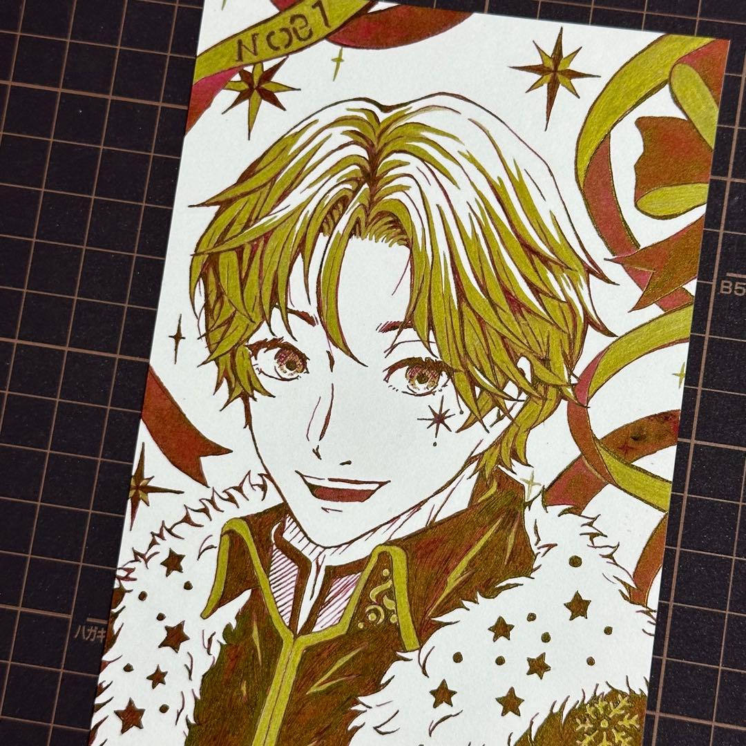 手描きイラスト/男性/オリジナル原画/インク/ガラスペン/ハガキサイズ