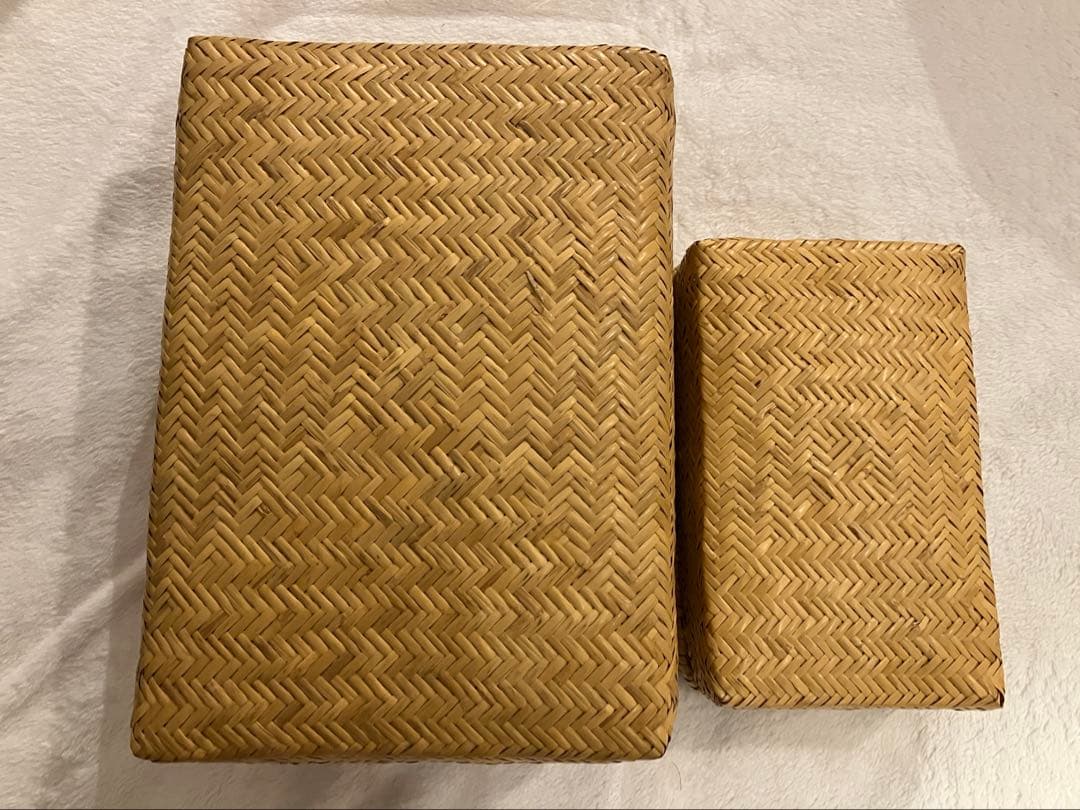 値下げしました　小物入れ　弁当箱　セット　竹細工　昭和レトロ 竹皮細工 竹皮編み 小物入れ お弁当箱 昭和レトロ風 - メルカリ