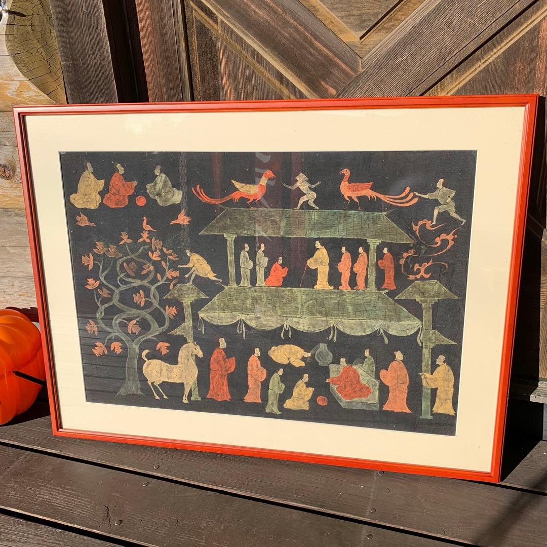 楚国 漢代 帛画 中国 シルク 絹 絵画 額縁 骨董品 馬 王 鳳凰 人