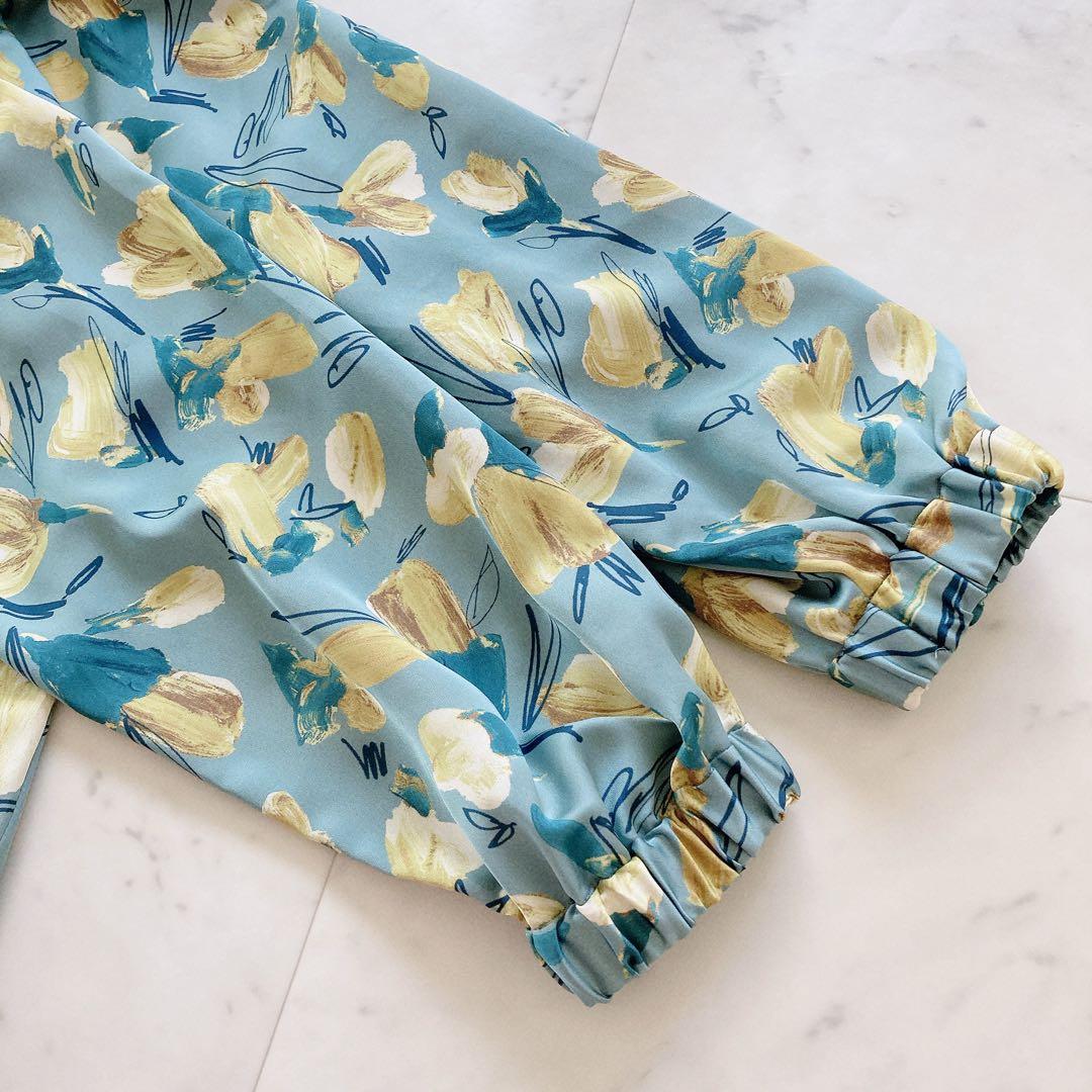 極美品 トゥモローランド ブーゲンビリアプリント ボウタイギャザー