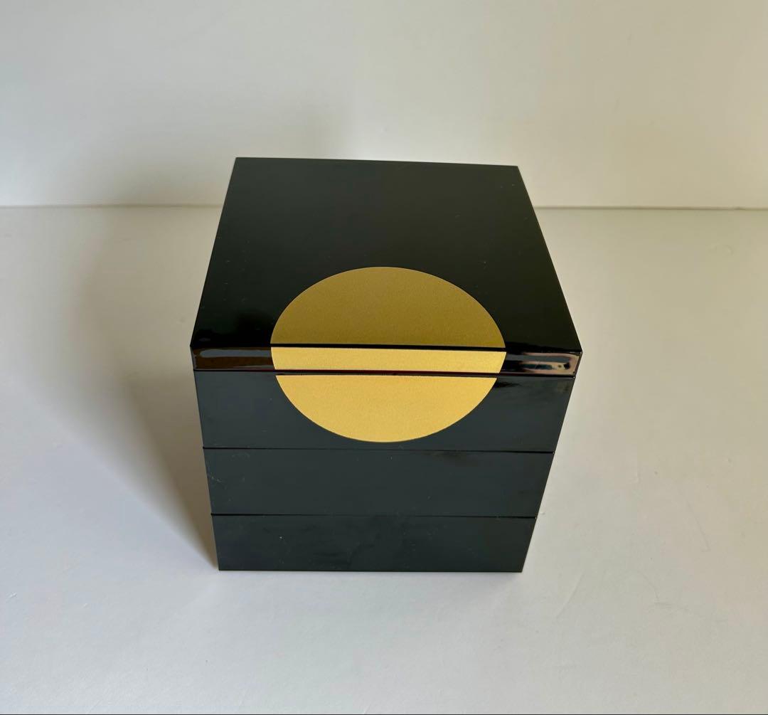 山中塗 五寸三段重 福かさね 金蒔絵 アサヒ軽金属 箱入り 日本製 重箱