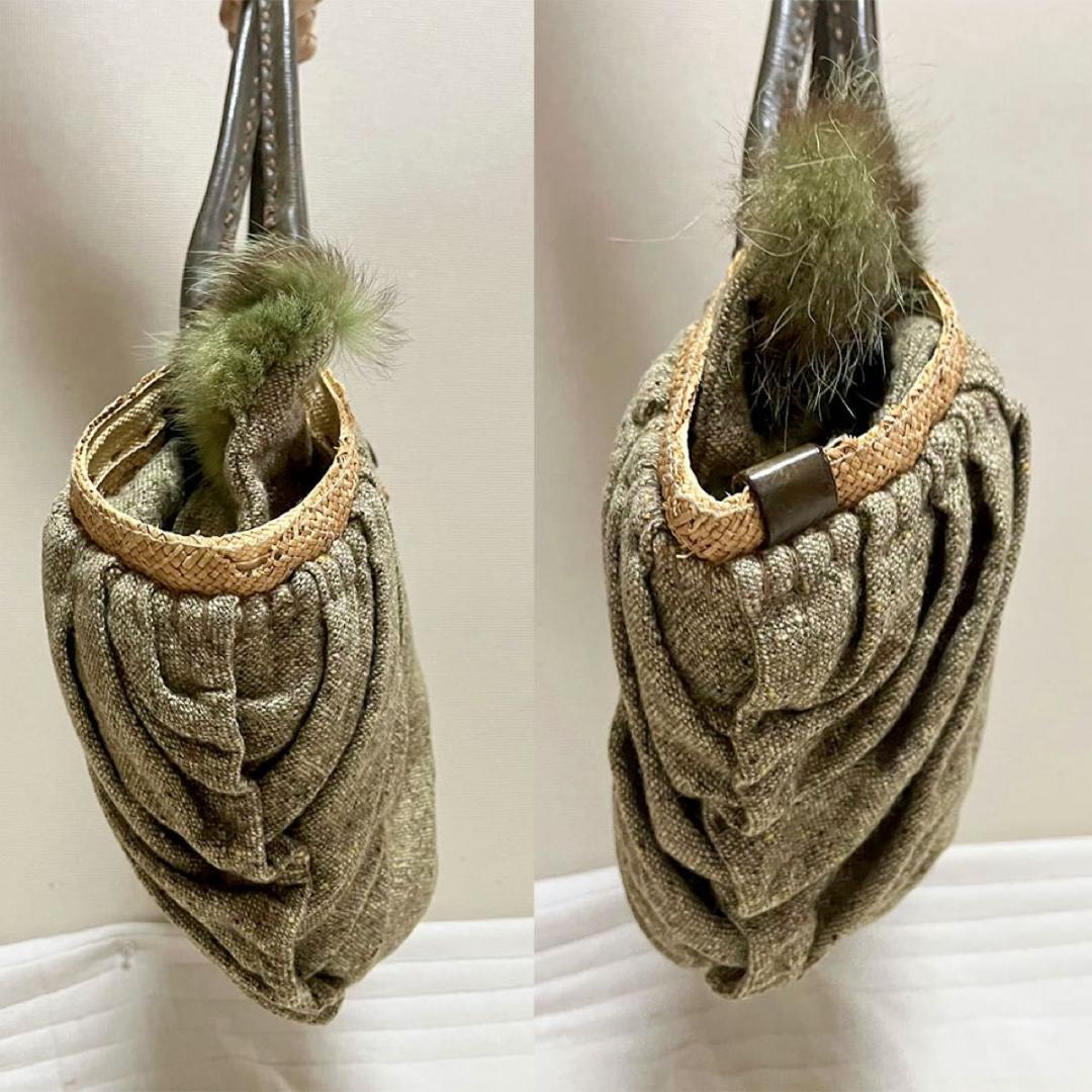 eb.a.gos ツイード×ラビットファー×ラフィア×紅籐×レザー かごバッグ