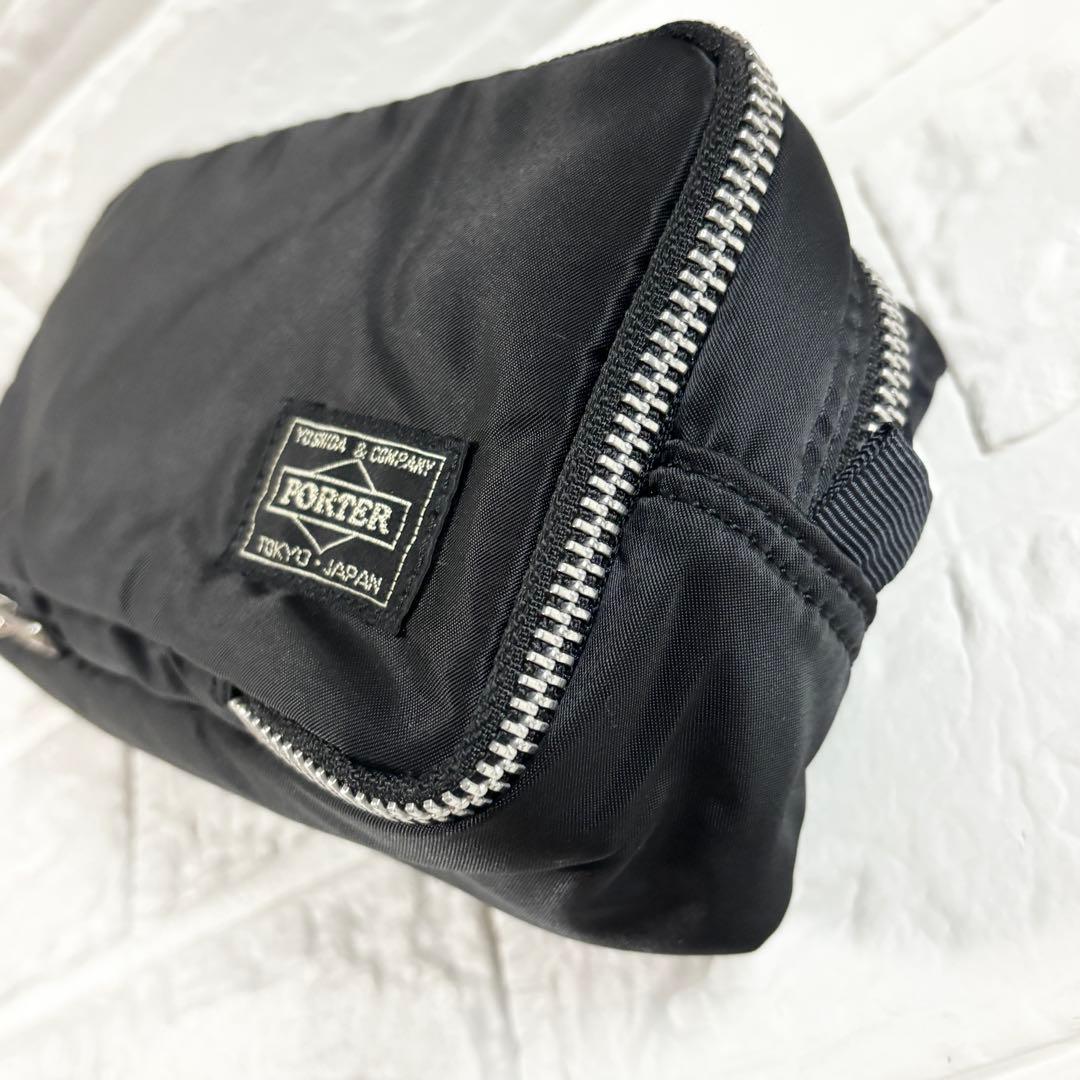 極美品】PORTER ブラック ジッパーポーチ タンカー ダブルファスナー