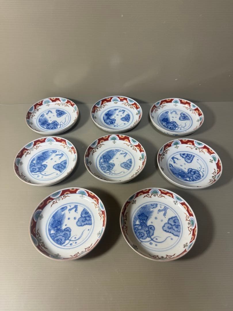 2429 激レア　香蘭社　伊萬里風　色絵龍文　皿　8客　時代物 古伊万里 染付 龍文 膾皿 | (有)新原美術