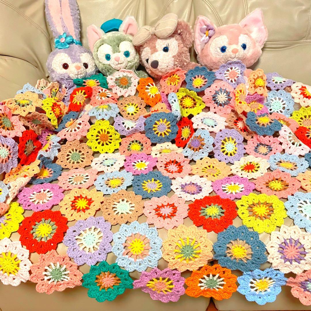 大判75cm×140cm】春色お花のモチーフ編み♡マルチカバー♡ブランケット