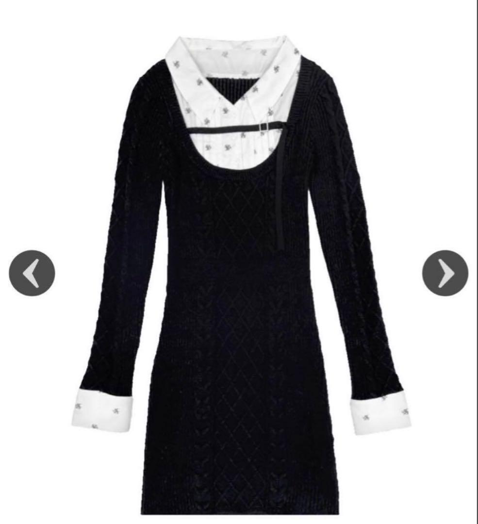 ミシェマカ モノグラムシャツドッキングニットワンピース - メルカリ