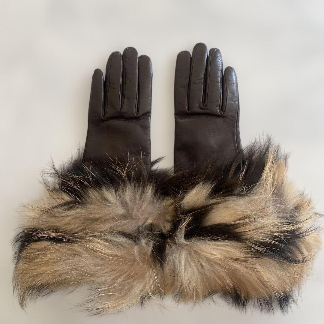 美品 セルモネータ レザーグローブ 革手袋 ダークブラウン カシミヤ