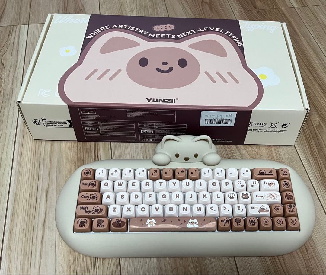 YUNZII 猫 デザイン キーボード 本体 ブラウン ミルクスイッチ Amazon.com: YUNZII C68 Wireless Mechanical Keyboard,65% Layout,Hot
