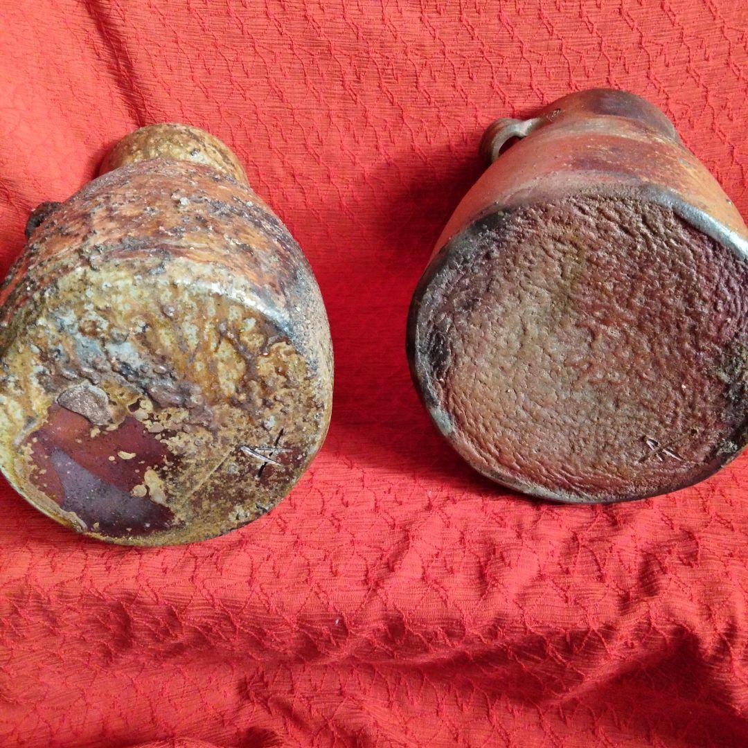 備前 髙原昌治造 釜変耳付花入 登窯 二点 栞無し 共箱あり 川口陶楽苑