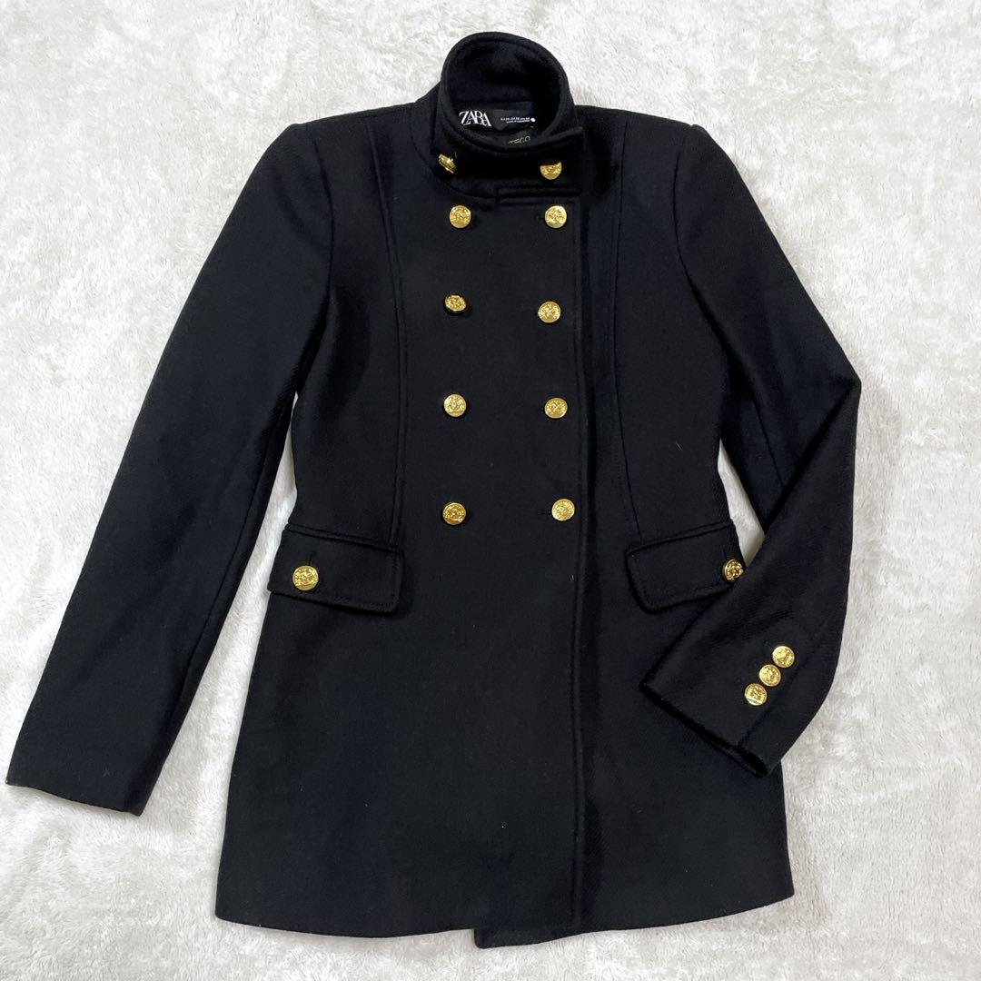 美品 即完売 ZARA MANTECO ナポレオンコート 金ボタン ウール 黒