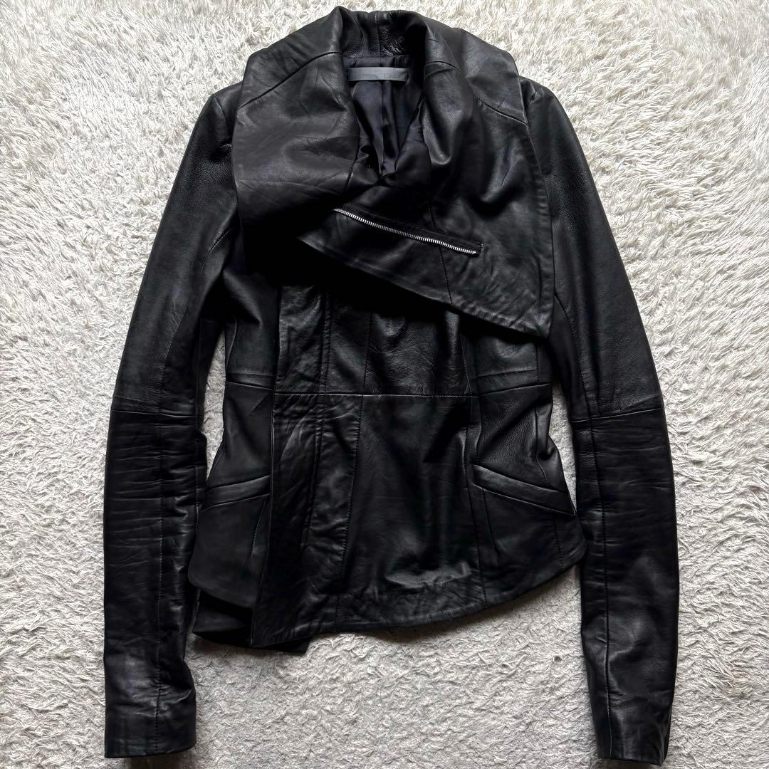 ☆羊革☆ EKAM ハイネック 変形 ライダース ジップアップ ダブル 黒 M