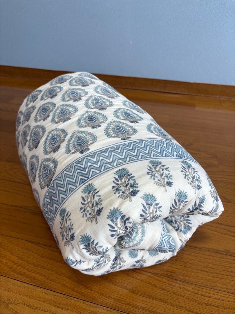 【新品】ブロックプリント 中綿ブランケット キルト ブランケット インド綿 ブロックプリント ダブルサイズ