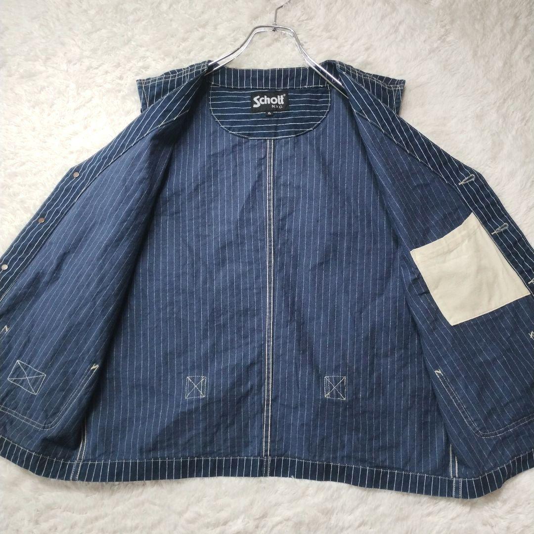 希少☆美品☆Schott デニムベスト ヒッコリー ストライプ XL 青 ブルー